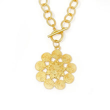 Heirloom Circle Loop Necklace with Matte Gold Spiral Pendant