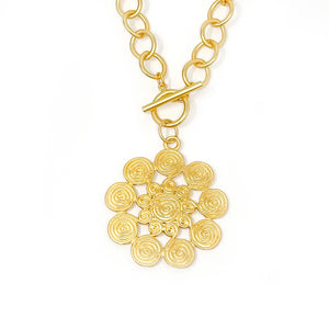 Heirloom Circle Loop Necklace with Matte Gold Spiral Pendant