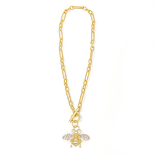 Heirloom Modern Paperclip Necklace with Matte Gold Pave Queen Bee