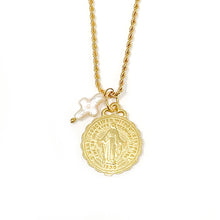 Gold Rope Chain with Gold Ruffle Blessed Mother & Pearl Cross