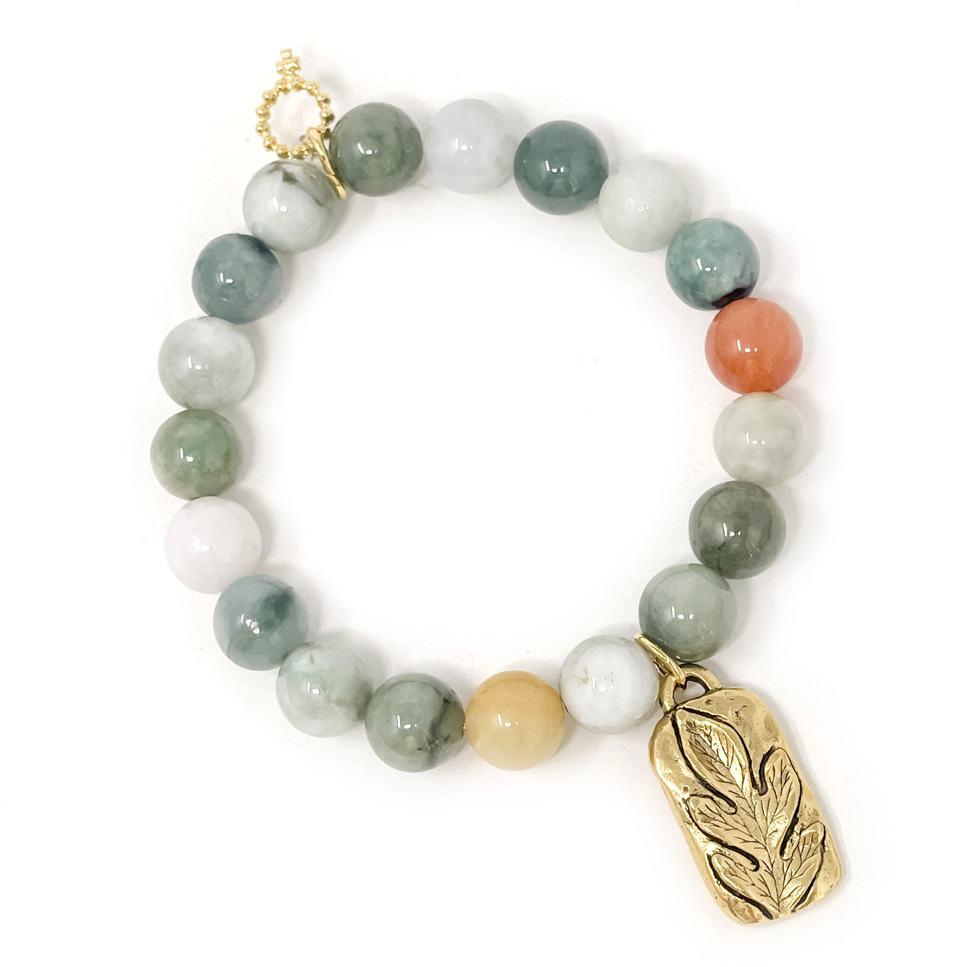 10mm Woodland Jasper with Gold Artisan Leaf