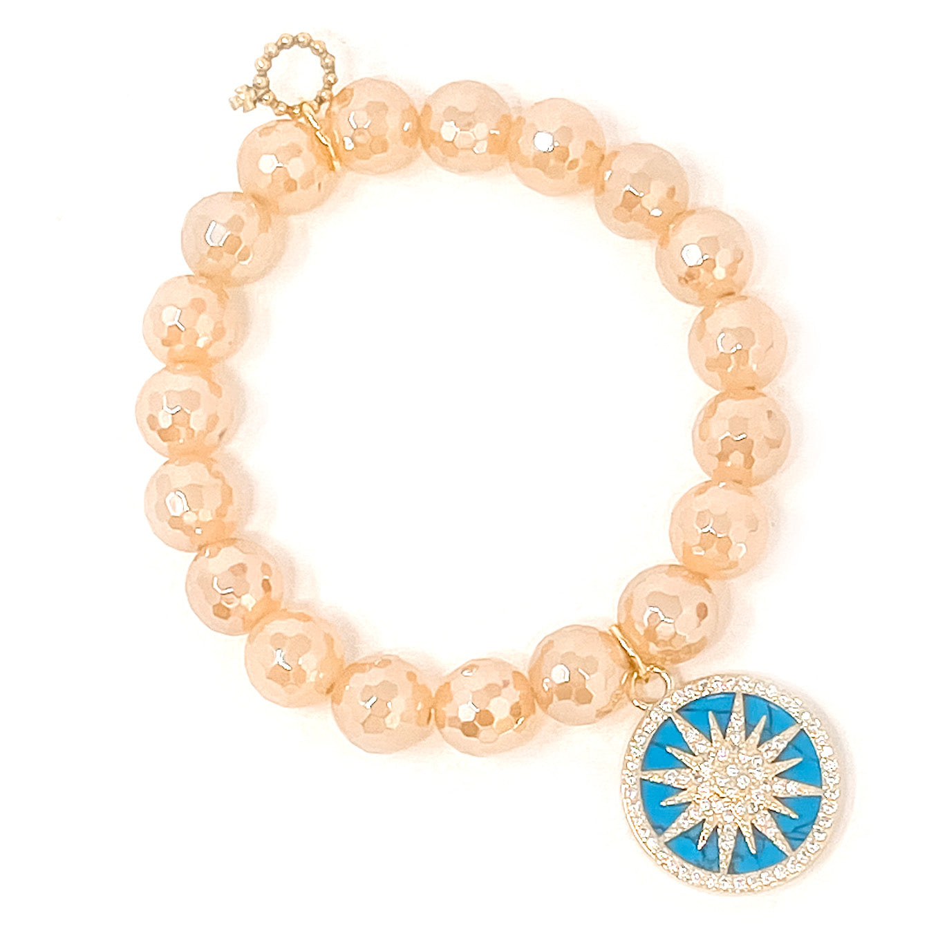 10mm Faceted Gold Iridescent Quartz with Pave Howlite Starburst