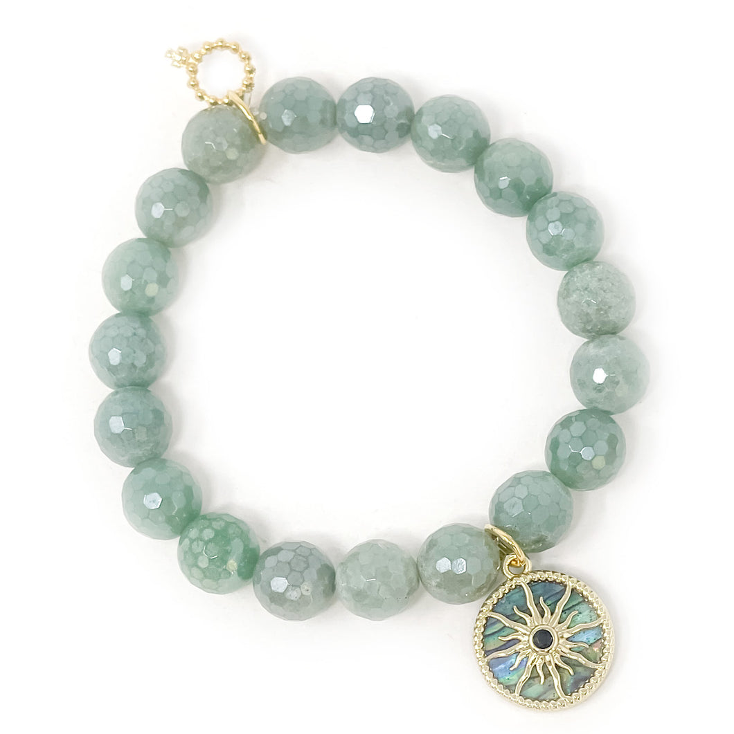 10mm Faceted Iridescent Aventurine with Abalone Sunburst