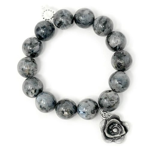 Charcoal Jasper with Antique Silver Artisan Rose