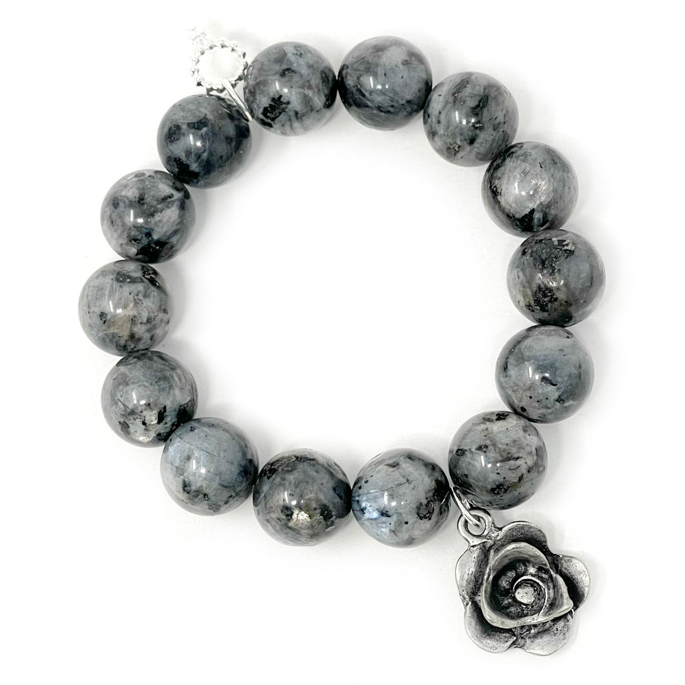 Charcoal Jasper with Antique Silver Artisan Rose