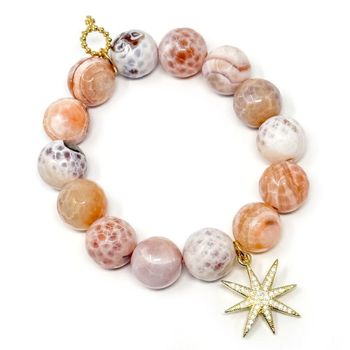 Faceted Honeycomb Agate with Gold Pave Starburst