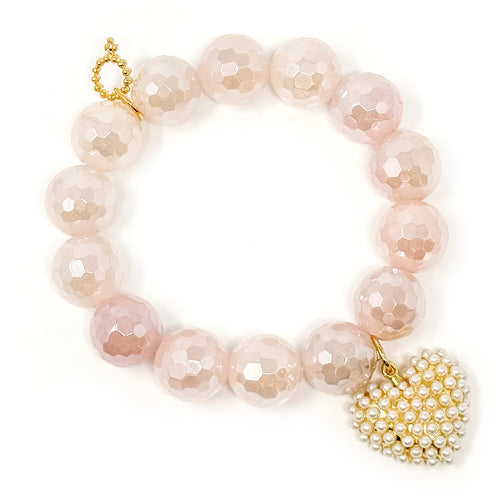 Faceted Iridescent Rose Quartz with Pearl of My Heart