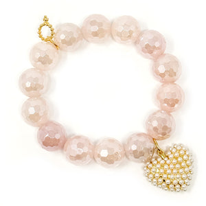 Faceted Iridescent Rose Quartz with Pearl of My Heart