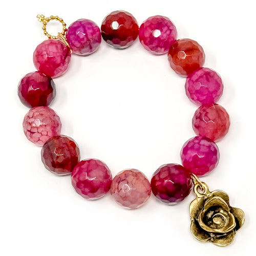 Faceted Azalea Agate with Gold Artisan Rose