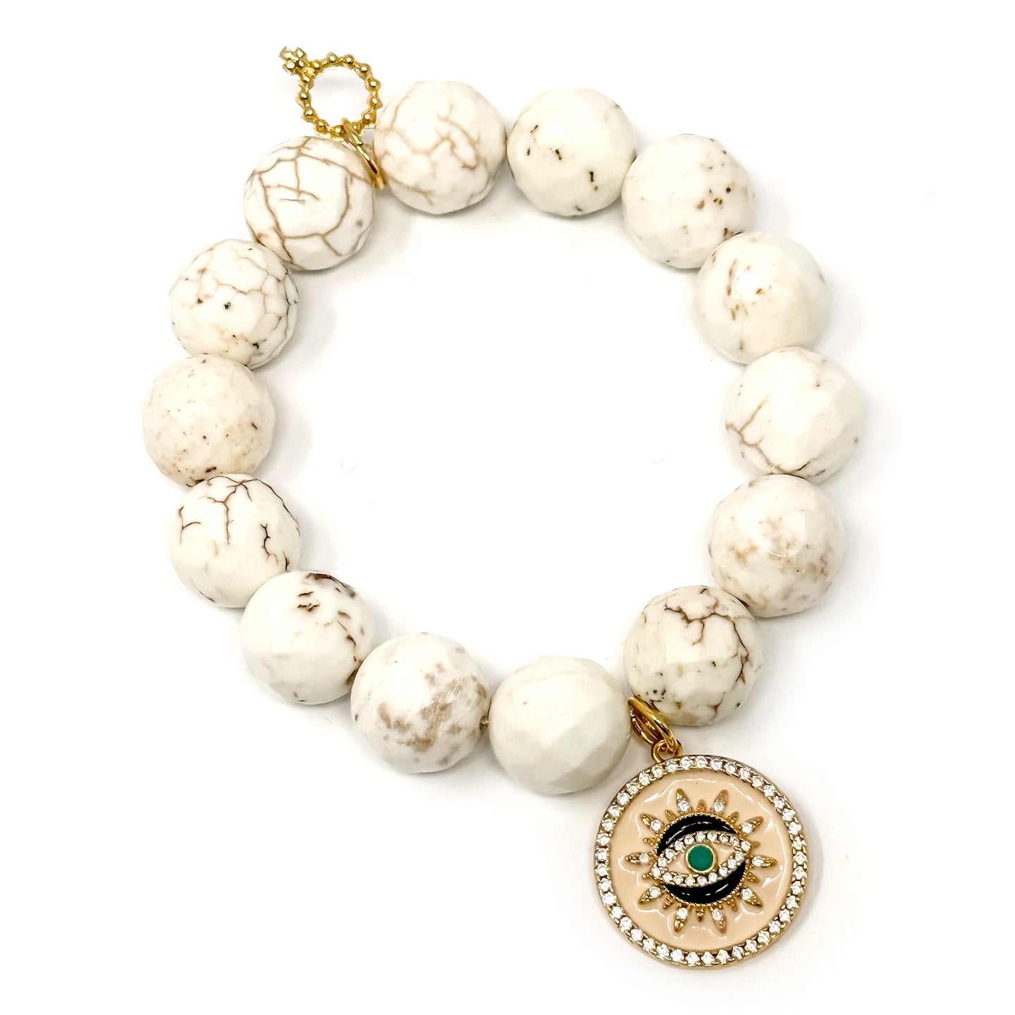 Creamy White Howlite with Cream Pave Protective Eye