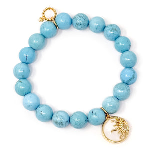 10mm Blue Howlite with Mother of Pearl Sun Rays