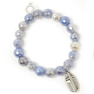 10mm Faceted Iridescent Ethereal Agate with Matte Silver Cross