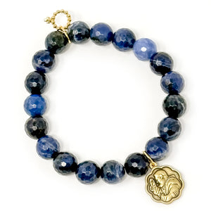 10mm Faceted Dumortierite with Scalloped St. Padre Pio