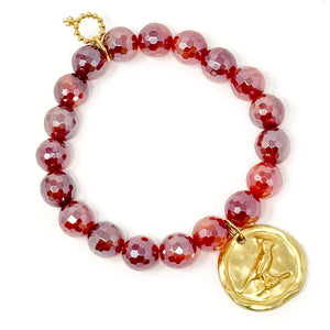 10mm Faceted Iridescent Sugar Plum Agate with Gold Artisan Cardinal
