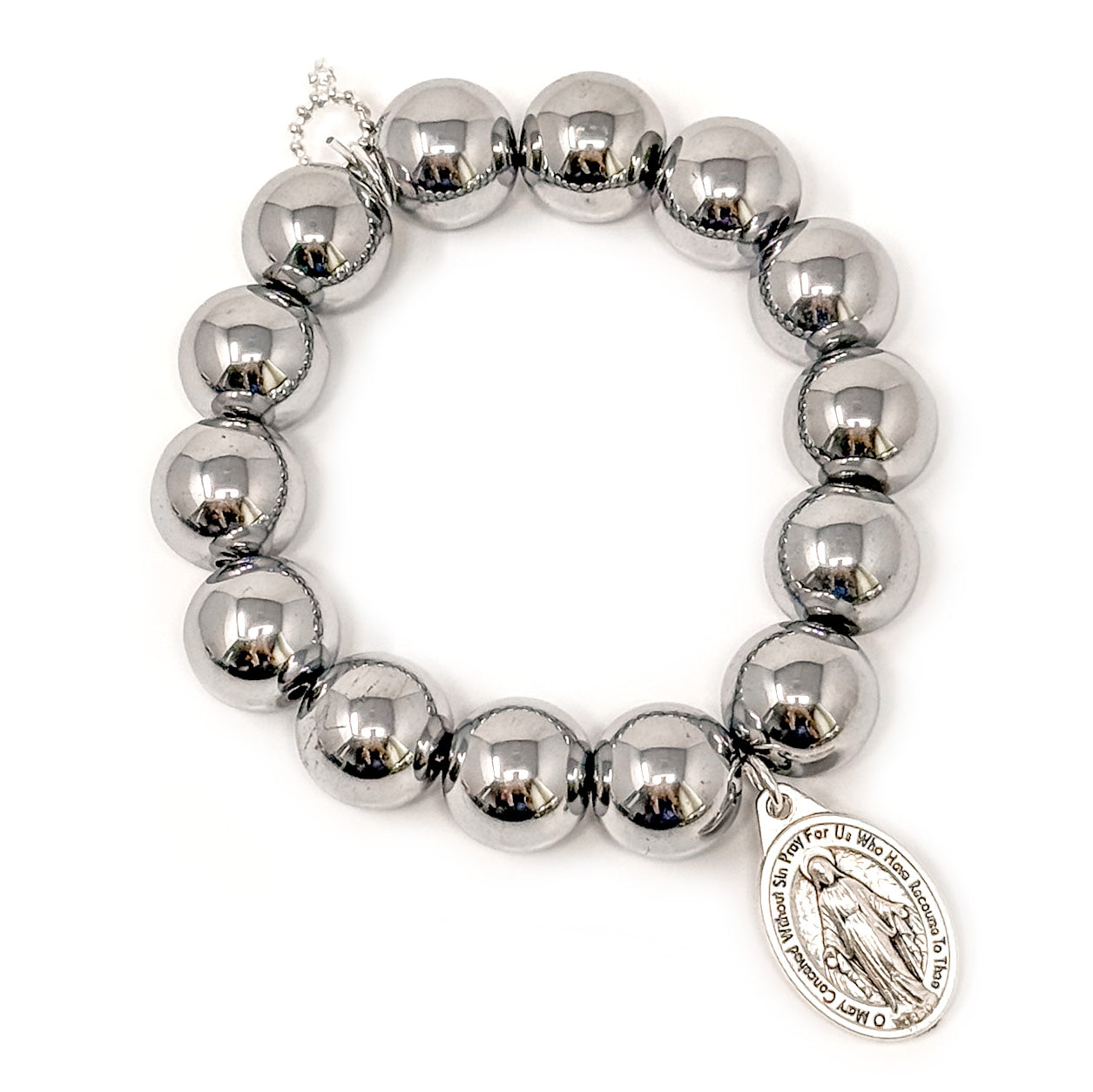 Silver Hematite with Silver Blessed Mother