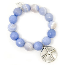 Faceted Ethereal Agate with Matte Silver Cross & Heart