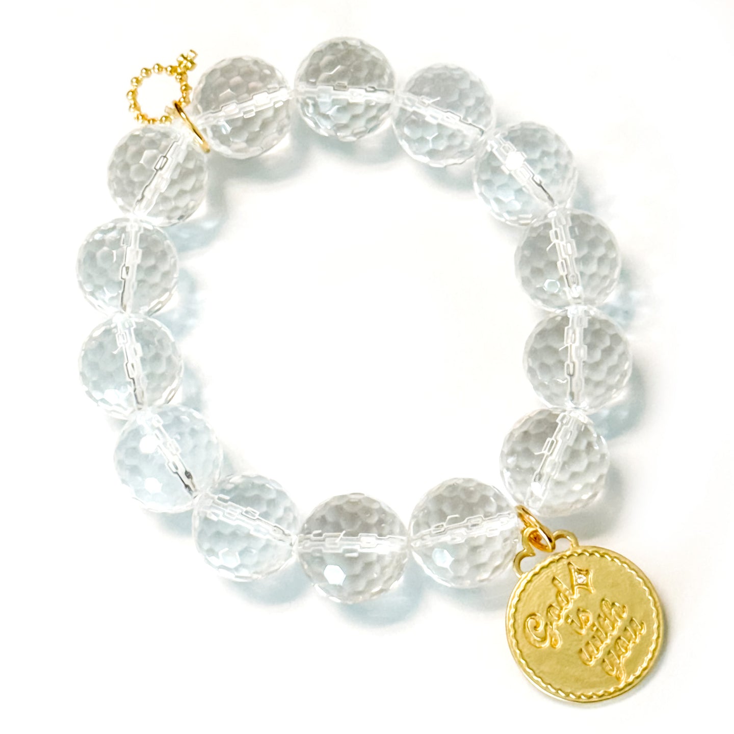 Faceted Clear Quartz with Gold God is with You