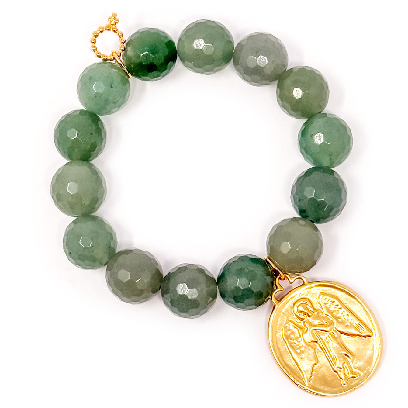 Faceted Aventurine with Matte Gold Guardian Angel