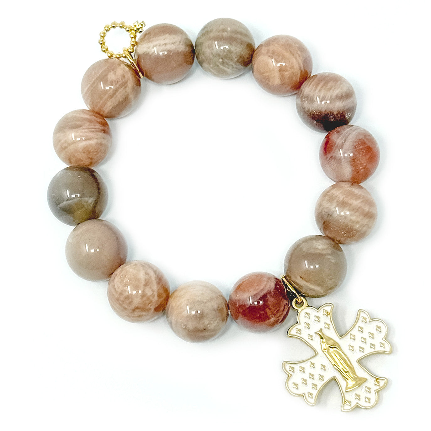 Moonstone with White Enameled Mary Cross