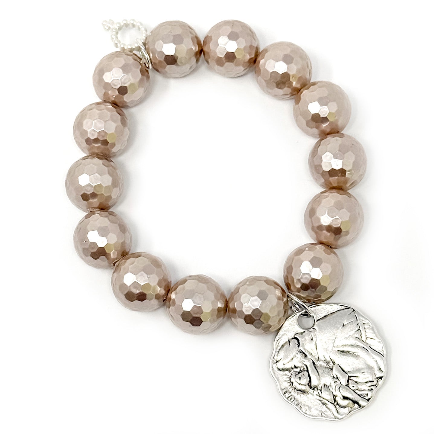 Faceted Mother of Pearl with Silver Scalloped St. Anthony