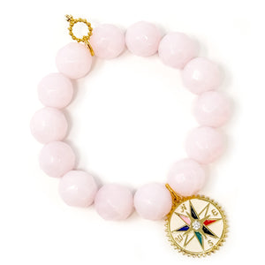 Faceted Pink Opalite with Enameled Compass