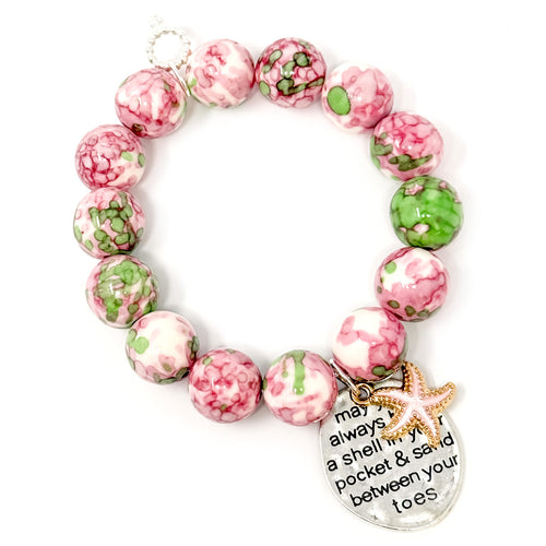 Pink and Green Watercolor Agate with Sand in My Pocket