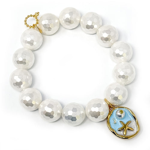 Faceted White Mother of Pearl with Ocean Blue