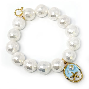 Faceted White Mother of Pearl with Ocean Blue