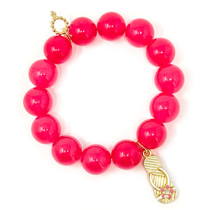 Cherry Jade with Gold Pink Enamel Flower Flip Flop