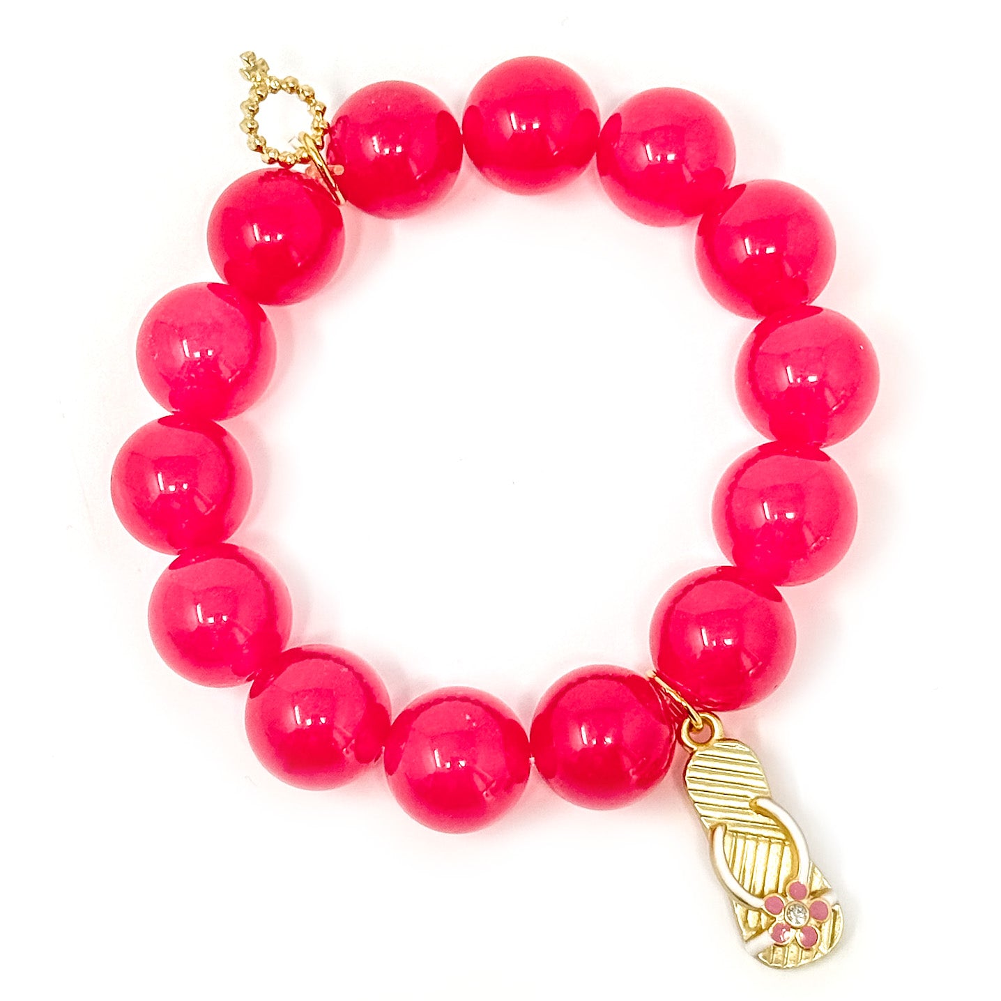 Cherry Jade with Gold Pink Enamel Flower Flip Flop