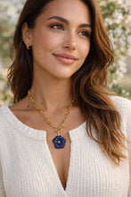 Heirloom Modern Paperclip Necklace with Lapis Bloom
