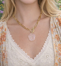 Heirloom Modern Paperclip Necklace with Rose Quartz Bloom