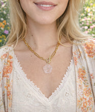 Heirloom Modern Paperclip Necklace with Rose Quartz Bloom