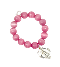Blush Calcite with Silver Queen of Heaven and Pearl Cross