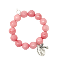 Bubblegum Jade with Silver Guardian Angel/Holy Family & Cross
