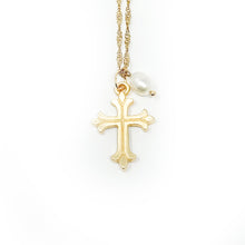18" Twisted Chain with Gold Fleur Cross & Pearl