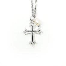 18" Silver Twisted Chain with Silver Cross & Pearl