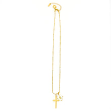 18" Gold Station Chain with White Enameled Mary & Cross