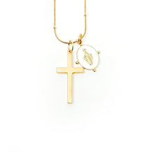 18" Gold Station Chain with White Enameled Mary & Cross