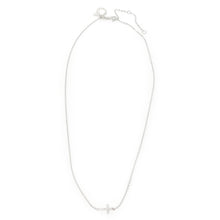 16" Petite Silver Pave Sideways Cross Necklace - 2" Extender