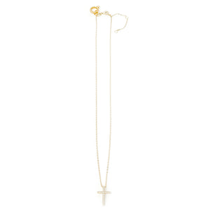 16" Gold Plated Necklace Featuring a Pave Cross with 2" Extender