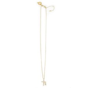 16" Gold Plated Necklace Featuring a Pave Cross and Accent Cross with 2" Extender