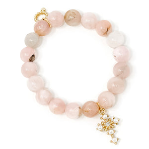 10mm Pink Opal Agate with Pearl Cross
