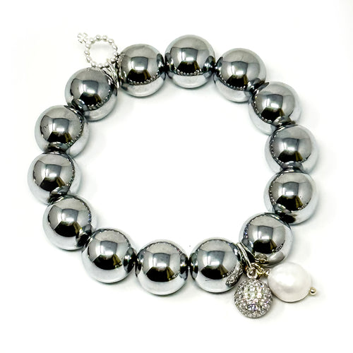 Silver Hematite with Pearl and Pave Droplets