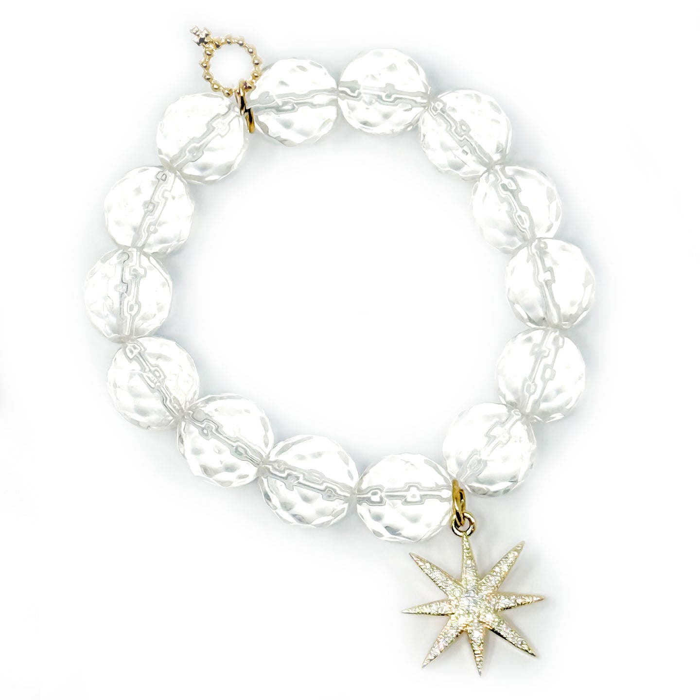 Faceted Clear Quartz with Gold Pave Starburst