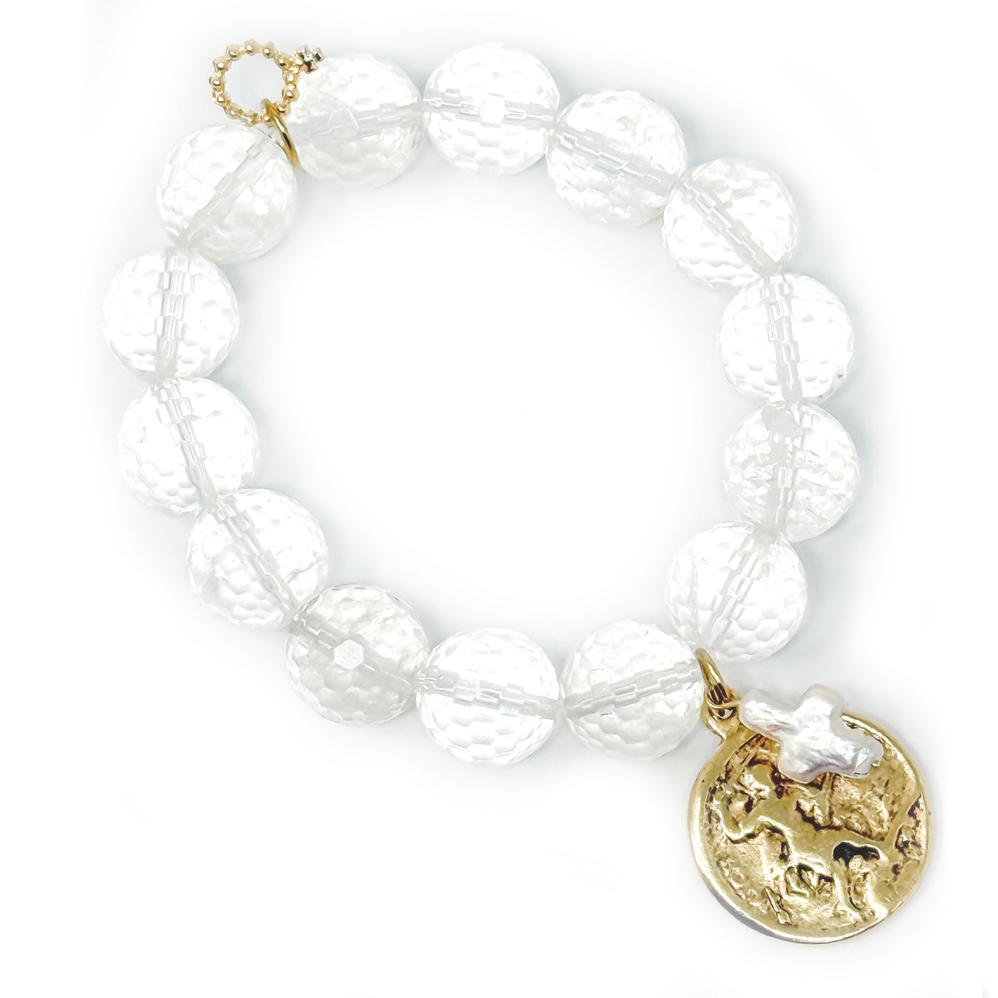 Faceted Clear Quartz with Gold St. Michael and Pearl Cross