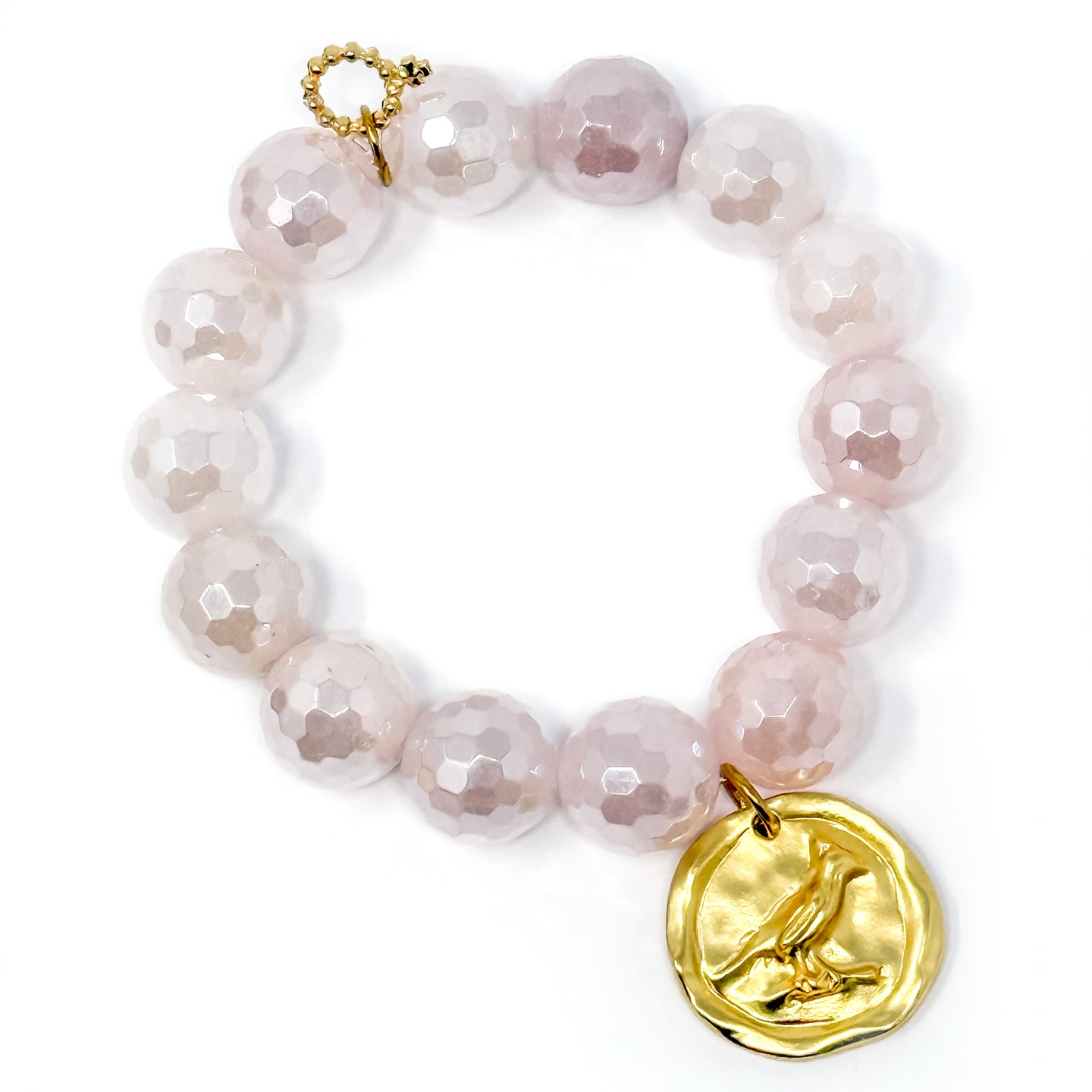 Faceted Iridescent Rose Quartz with Gold Artisan Cardinal