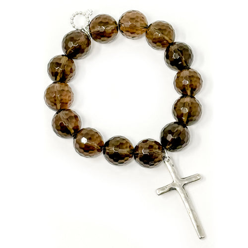 Smoky Quartz with Silver Rustic Cross
