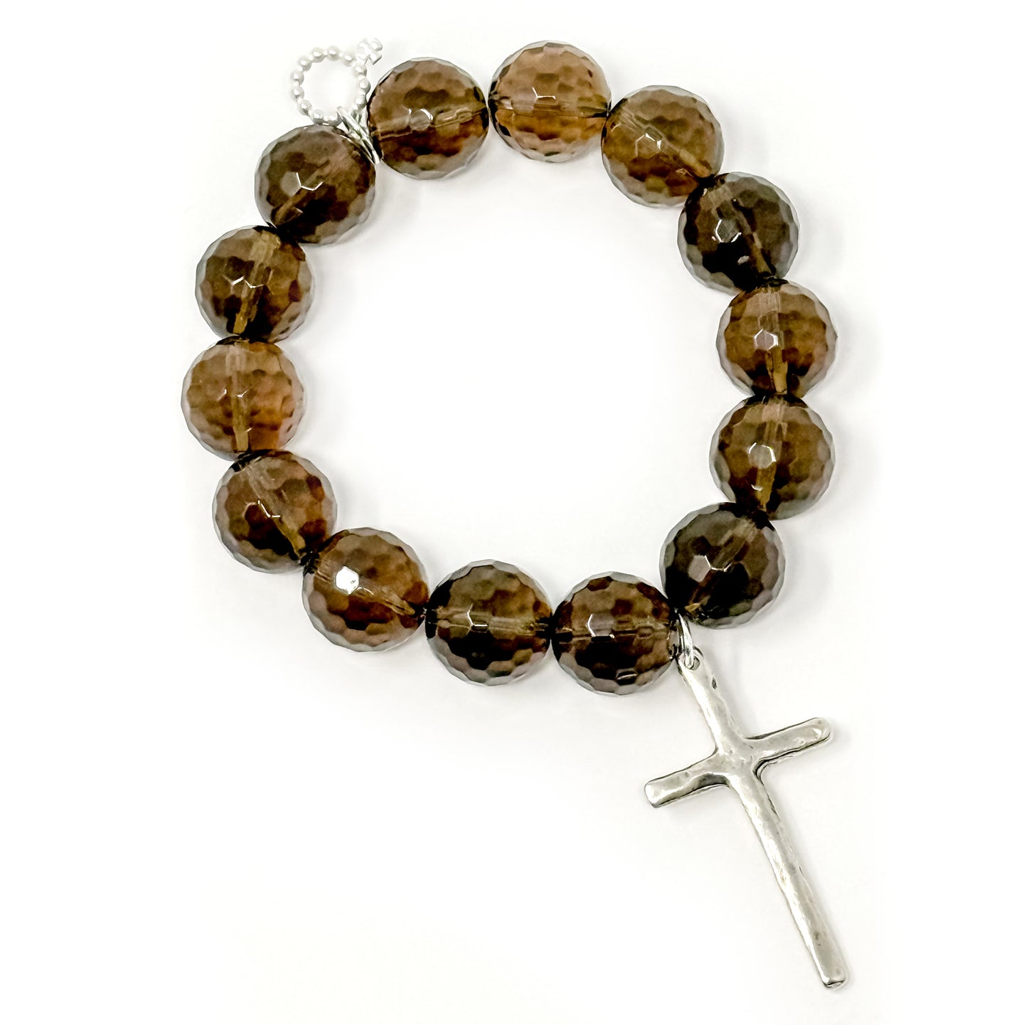 Smoky Quartz with Silver Rustic Cross