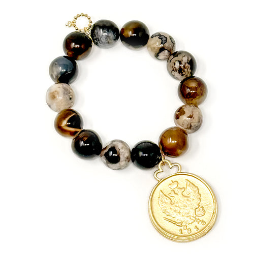 Espresso Agate with Vintage Gold Coin